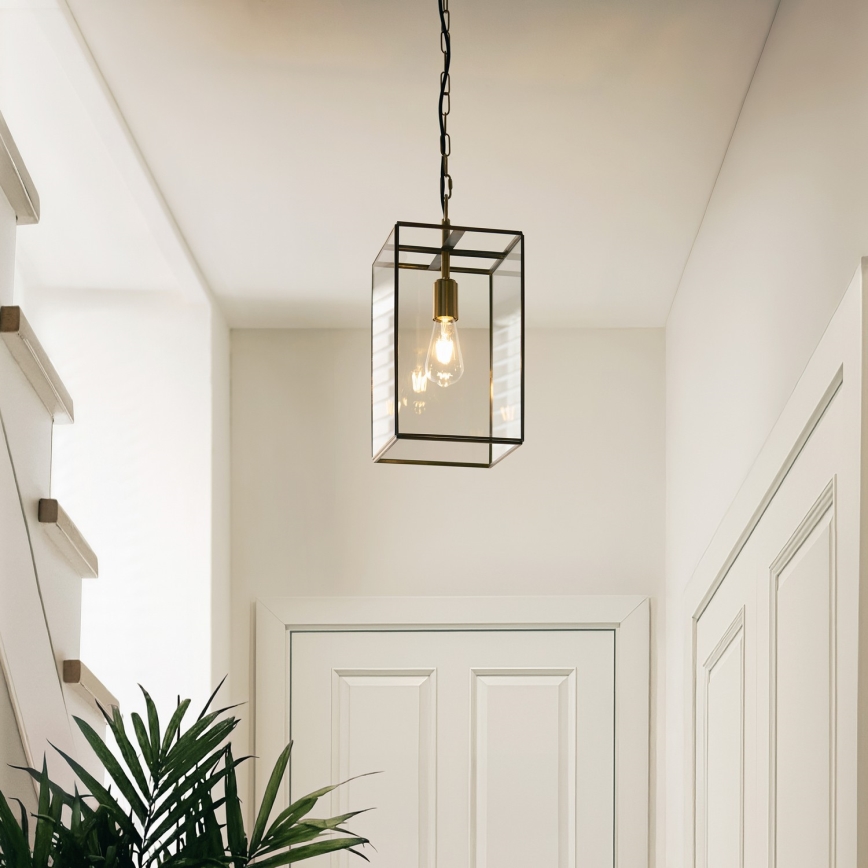 Endon 119141 - Luster na reťazi HAMMOND 1xE27/10W/230V 21,5x21,5 cm mosadz