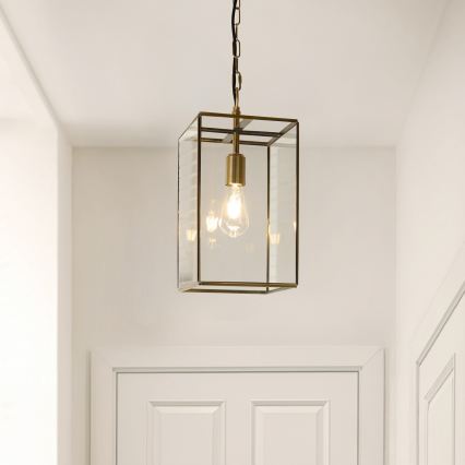 Endon 119141 - Luster na reťazi HAMMOND 1xE27/10W/230V 21,5x21,5 cm mosadz