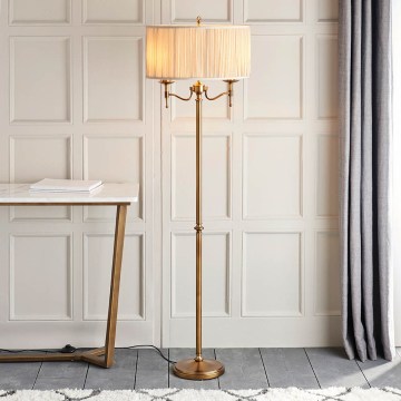 Endon 63620 - Stojacia lampa STANFORD 2xE14/40W/230V mosadz/béžová