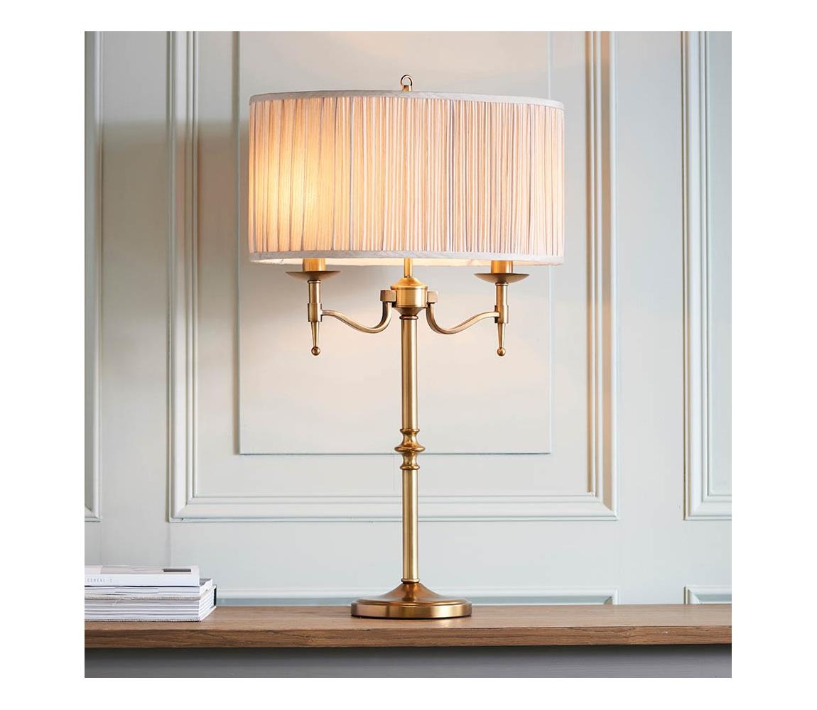 Endon 63648 - Stolná lampa STANFORD 2xE14/40W/230V mosadz/béžová 63648