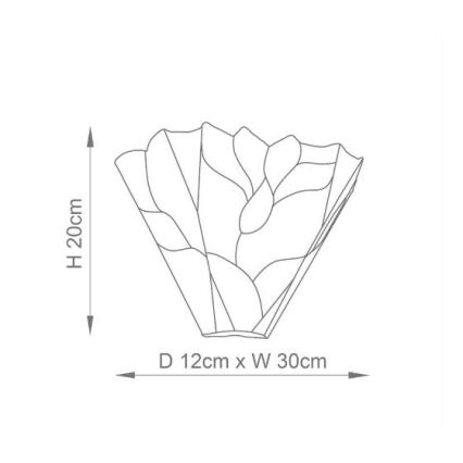 Nástená lampa tvaru kvetu je znázornená s rozmermi: výška 20 cm, hĺbka 12 cm a šírka 30 cm.