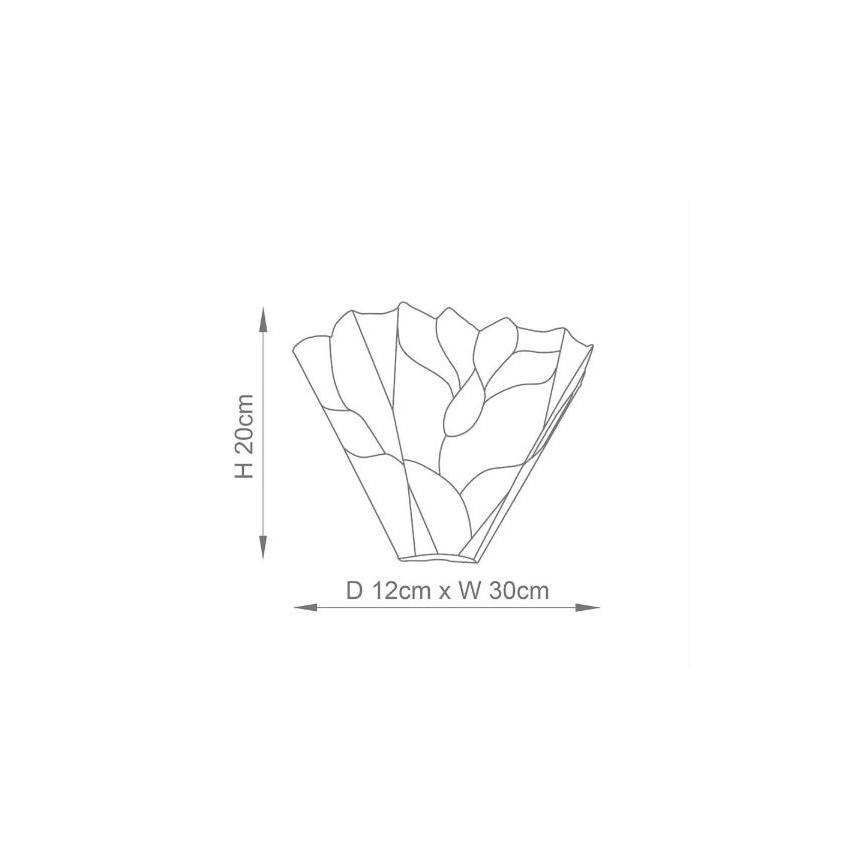 Nástená lampa tvaru kvetu je znázornená s rozmermi: výška 20 cm, hĺbka 12 cm a šírka 30 cm.