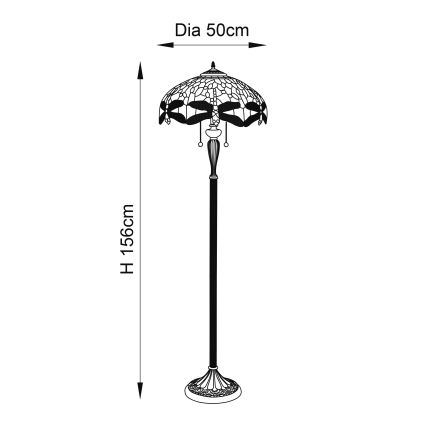 Endon 64070 - Stojacia lampa Tiffany DRAGONFLY 2xE27/60W/230V priemer 50 cm