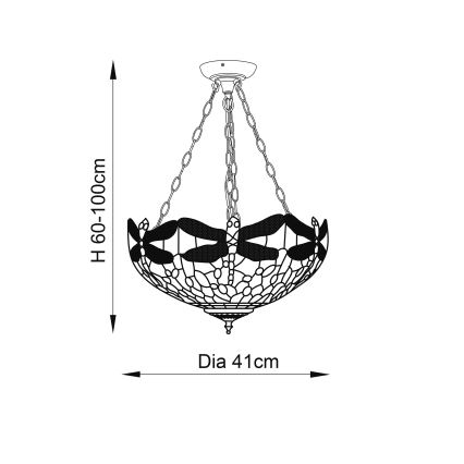 Endon 64075 - Luster na reťazi Tiffany DRAGONFLY 3xE27/60W/230V pr. 41 cm