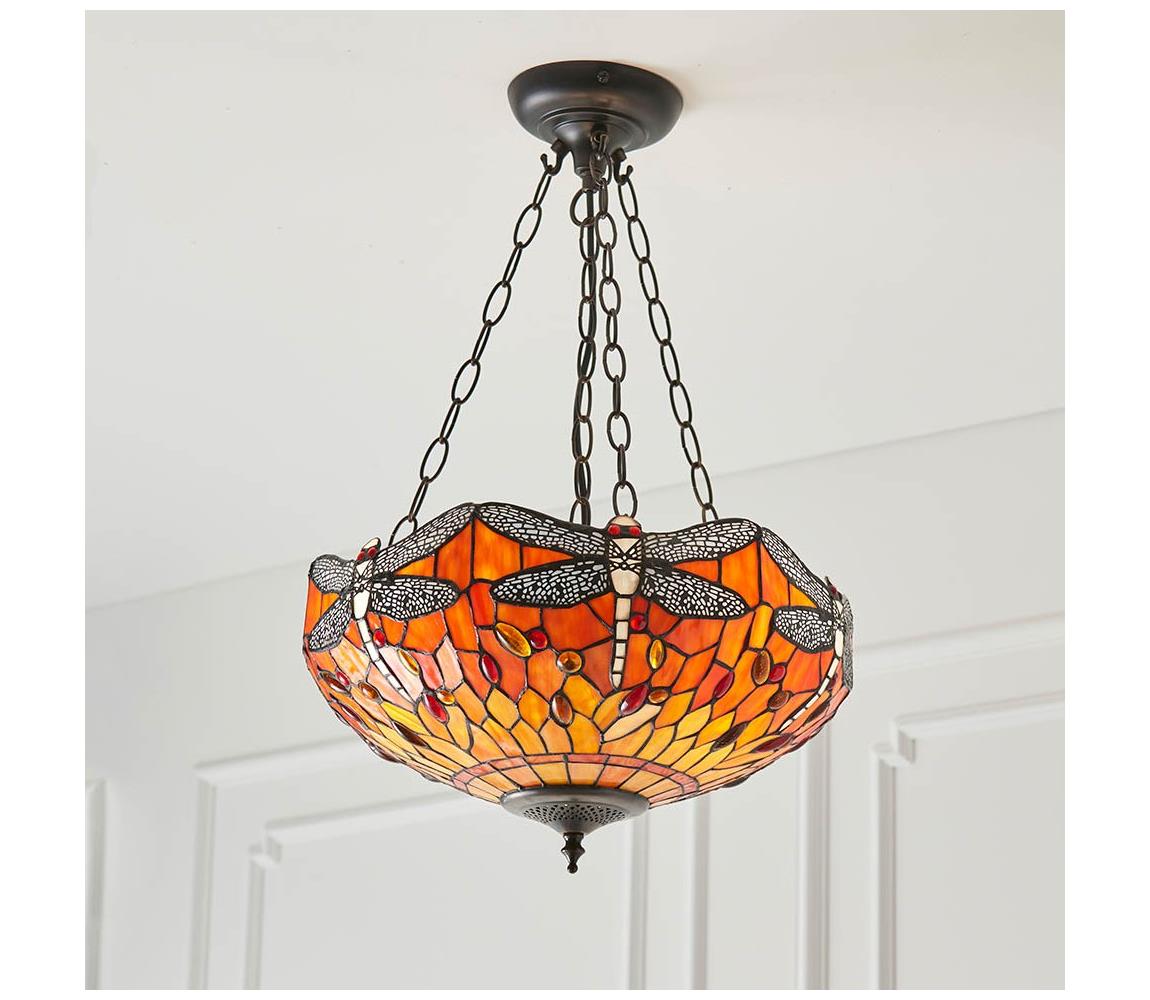 Endon 64076 - Luster na reťazi Tiffany DRAGONFLY 3xE27/60W/230V priemer 41 cm 64076