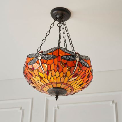 Endon 64076 - Luster na reťazi Tiffany DRAGONFLY 3xE27/60W/230V priemer 41 cm
