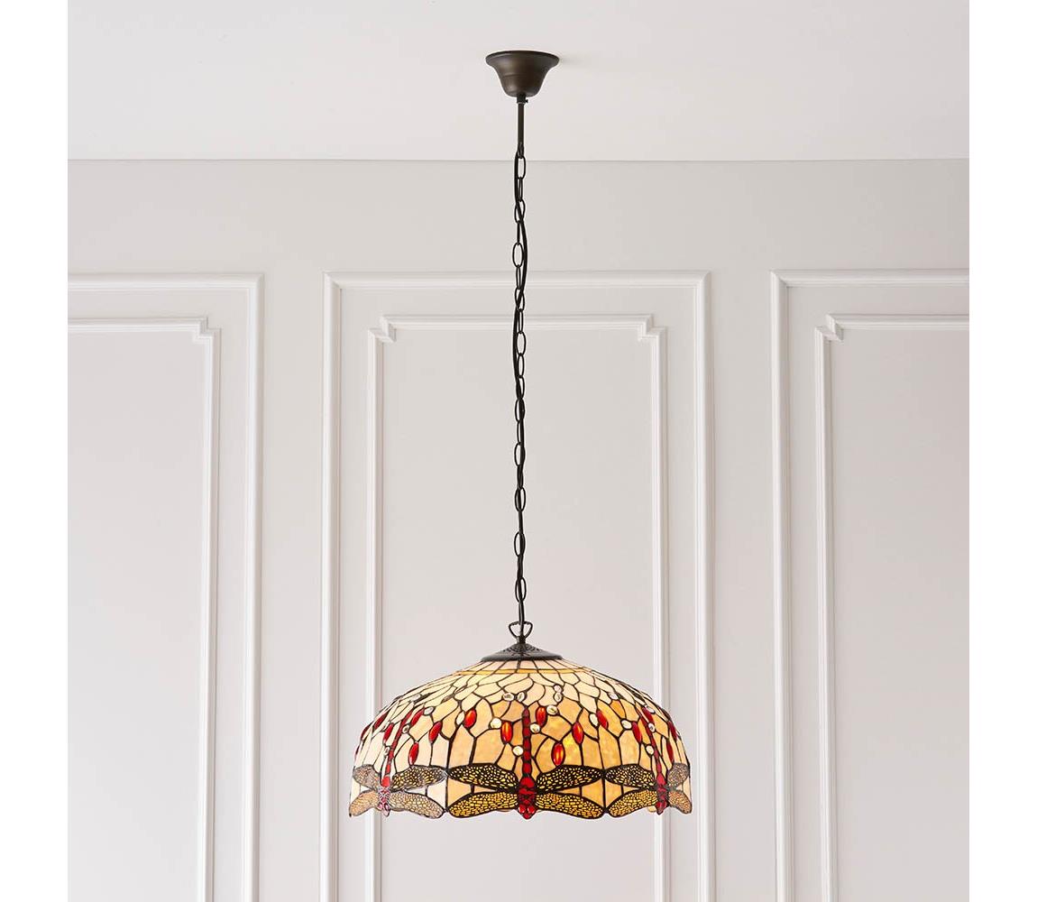 Endon 64079 - Závesný luster na reťazi Tiffany DRAGONFLY, 3×E27/60 W/230 V, priemer 50 cm 64079
