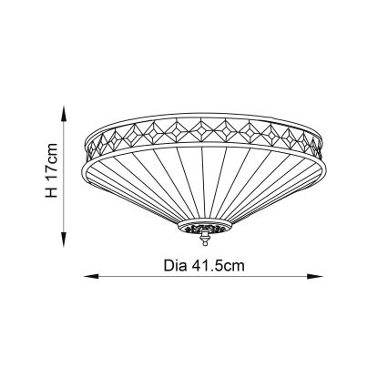 Svietidlo s kužeľovitým tienidlom a ozdobným lemom je zobrazené v technickom výkrese. Jeho priemer je 41,5 cm a výška 17 cm.
