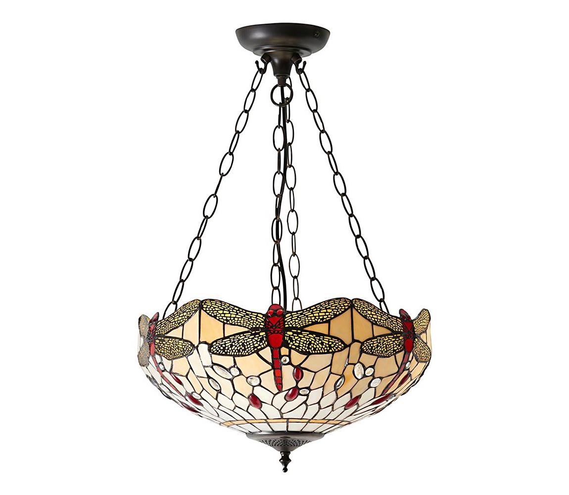 Endon 70759 - Závesný luster na reťazi Tiffany DRAGONFLY 3xE27/60W/230V priemer 41 cm 70759