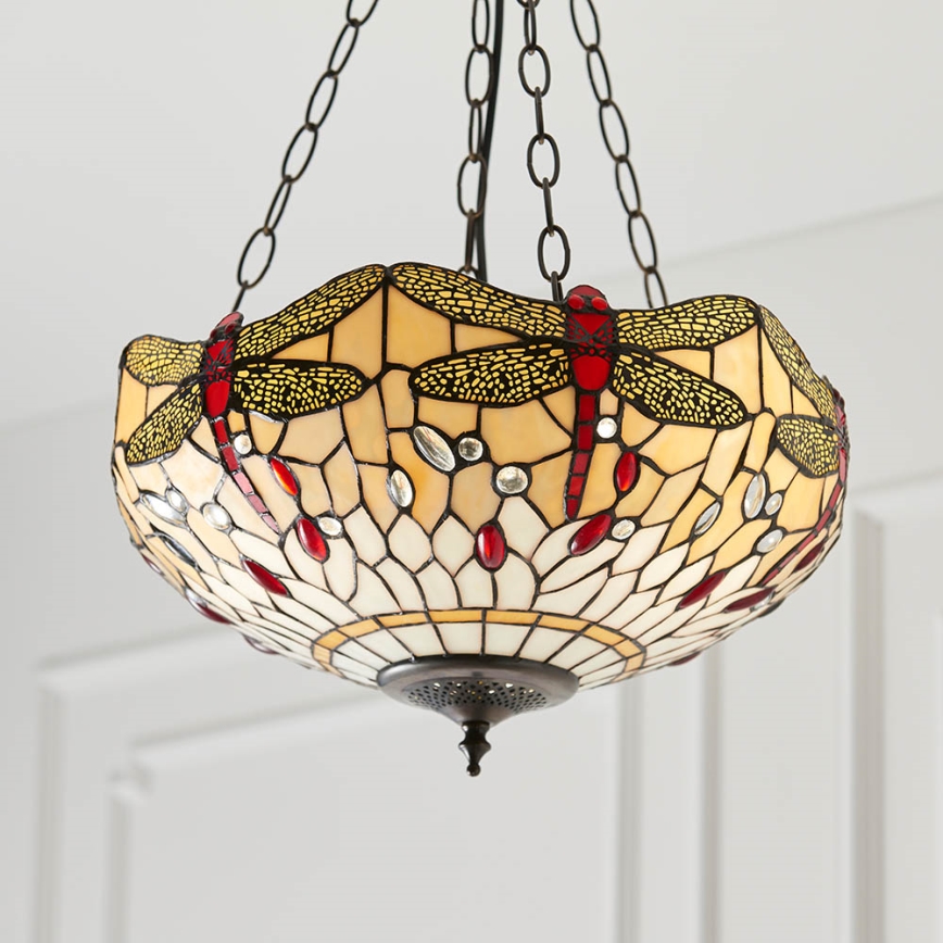 Endon 70759 - Závesný luster na reťazi Tiffany DRAGONFLY 3xE27/60W/230V priemer 41 cm