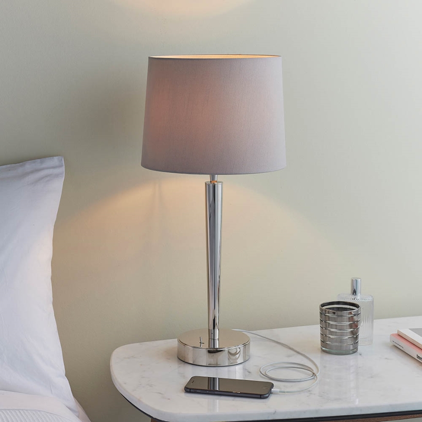 Endon 72175 - Stolná lampa s USB portom SYON 1xE14/40W/230V lesklý chróm/béžová