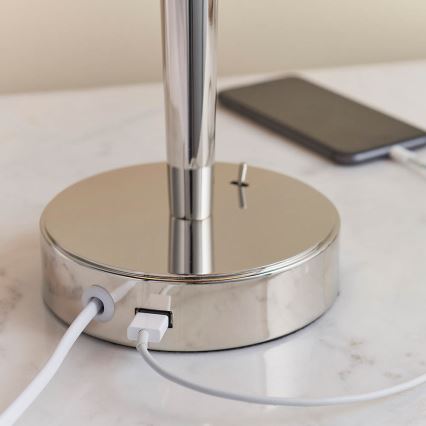 Endon 72175 - Stolná lampa s USB portom SYON 1xE14/40W/230V lesklý chróm/béžová