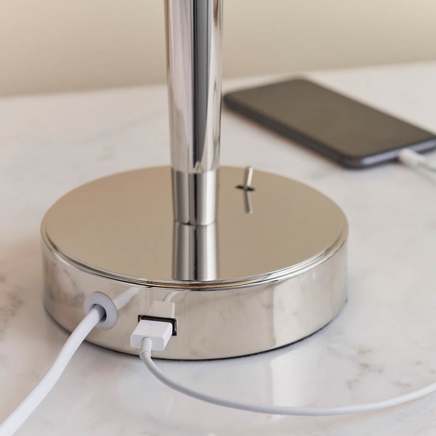 Endon 72175 - Stolná lampa s USB portom SYON 1xE14/40W/230V lesklý chróm/béžová
