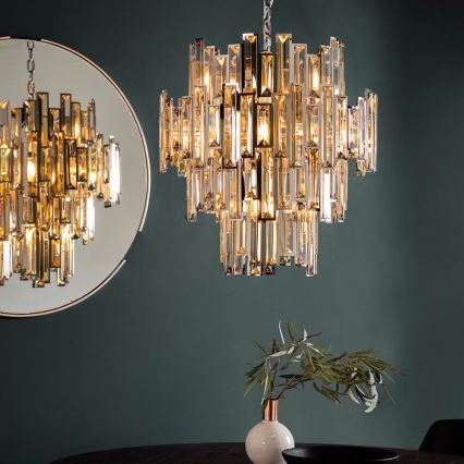 Endon 72744 - Kryštálový luster na reťazi VIVIANA 12xE14/40W/230V lesklý chróm/dymový