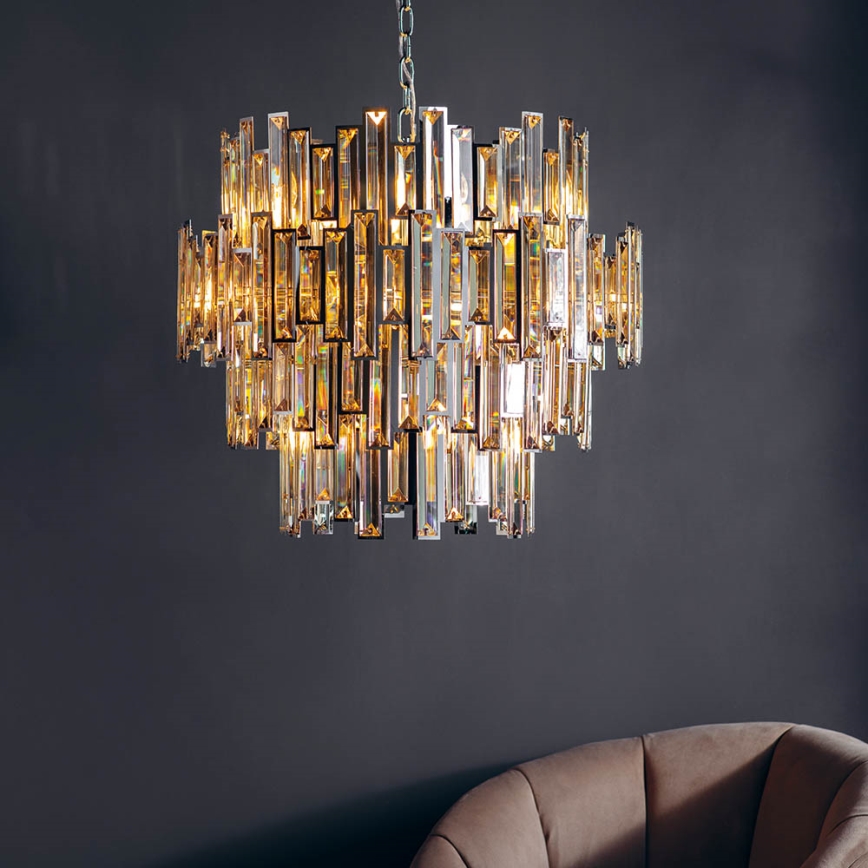 Endon 72746 - Krištáľový luster na reťazi VIVIANA 15xE14/40W/230V lesklý chróm/dýmová