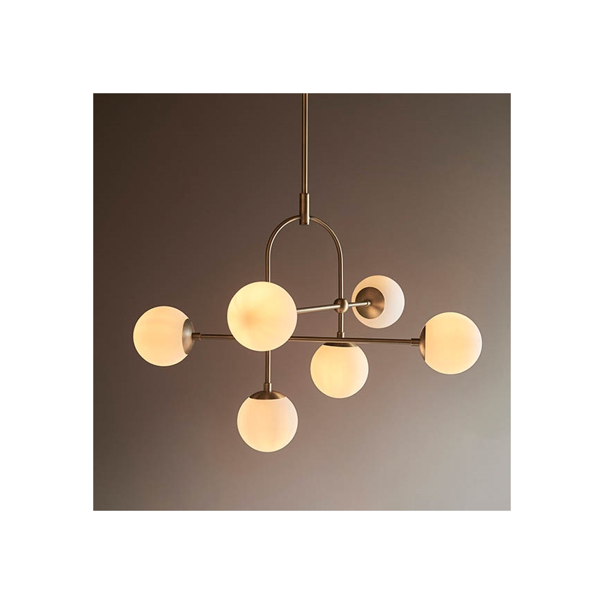 Endon 90842 - Luster na tyči 6xE14/7W/230V mosadz/biela