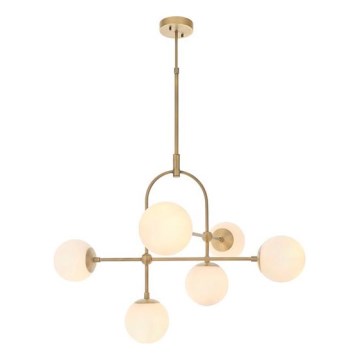 Endon 90842 - Stropný luster na tyči ONTARIO 6xE14/7W/230V mosadz/biela