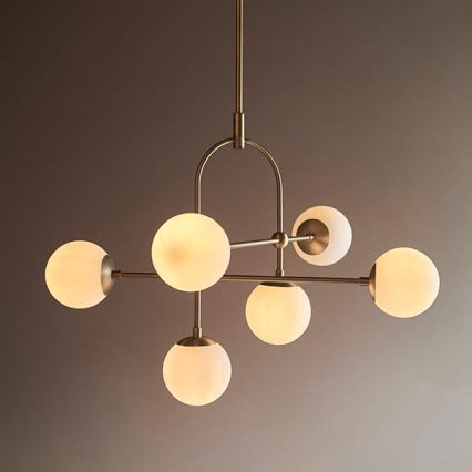 Endon 90842 - Stropný luster na tyči ONTARIO 6xE14/7W/230V mosadz/biela