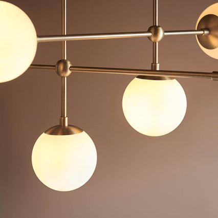 Endon 90842 - Stropný luster na tyči ONTARIO 6xE14/7W/230V mosadz/biela