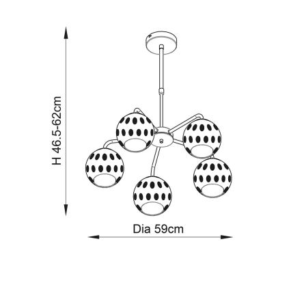 Endon 91969 - Luster na tyči DIMPLE 5xE14/7W/230V zlatý