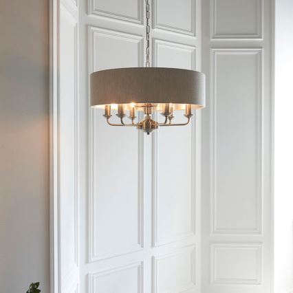 Endon 94357 - Závesný luster na reťazi HIGHCLERE 6xE14/40W/230V, priemer 55 cm, béžový/matný chróm