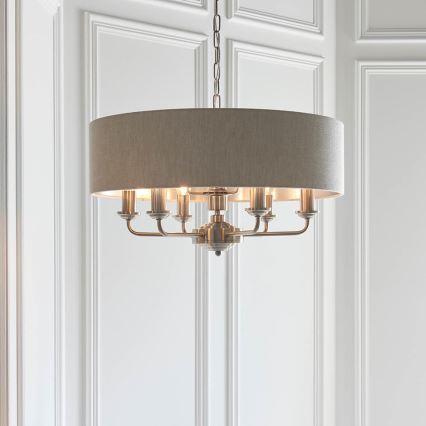 Endon 94357 - Závesný luster na reťazi HIGHCLERE 6xE14/40W/230V, priemer 55 cm, béžový/matný chróm