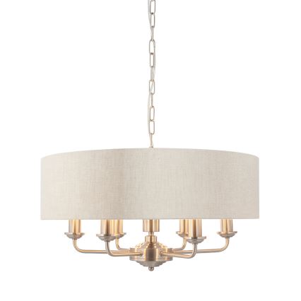 Endon 94357 - Závesný luster na reťazi HIGHCLERE 6xE14/40W/230V, priemer 55 cm, béžový/matný chróm