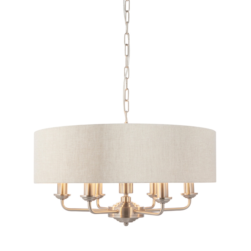 Endon 94357 - Závesný luster na reťazi HIGHCLERE 6xE14/40W/230V, priemer 55 cm, béžový/matný chróm