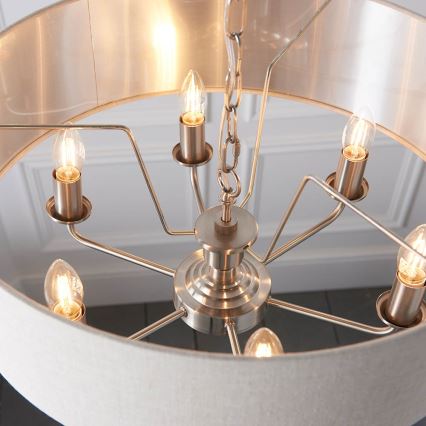 Endon 94357 - Závesný luster na reťazi HIGHCLERE 6xE14/40W/230V, priemer 55 cm, béžový/matný chróm