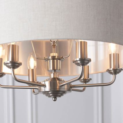 Endon 94357 - Závesný luster na reťazi HIGHCLERE 6xE14/40W/230V, priemer 55 cm, béžový/matný chróm