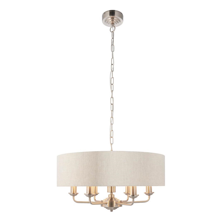 Endon 94357 - Závesný luster na reťazi HIGHCLERE 6xE14/40W/230V, priemer 55 cm, béžový/matný chróm