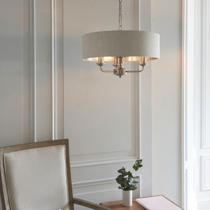 Endon 94361 - Luster na reťazi HIGHCLERE 3xE14/40W/230V béžová/matný chróm