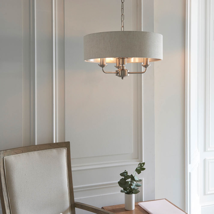 Endon 94361 - Luster na reťazi HIGHCLERE 3xE14/40W/230V béžová/matný chróm