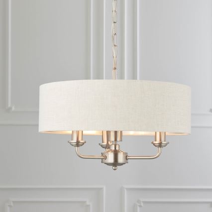 Endon 94361 - Luster na reťazi HIGHCLERE 3xE14/40W/230V béžová/matný chróm