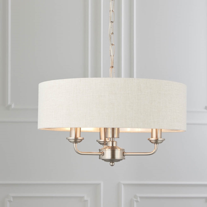 Endon 94361 - Luster na reťazi HIGHCLERE 3xE14/40W/230V béžová/matný chróm