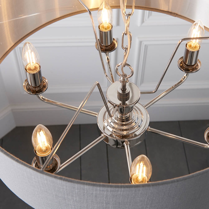Endon 94373 - Luster na reťazi HIGHCLERE 6xE14/40W/230V šedá/lesklý chróm