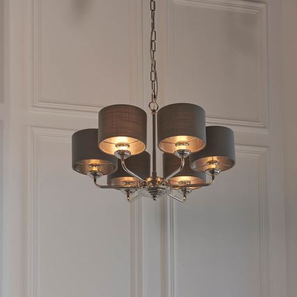 Endon 94381 - Luster na reťazi HIGHCLERE 6xE14/28W/230V šedá/lesklý chróm