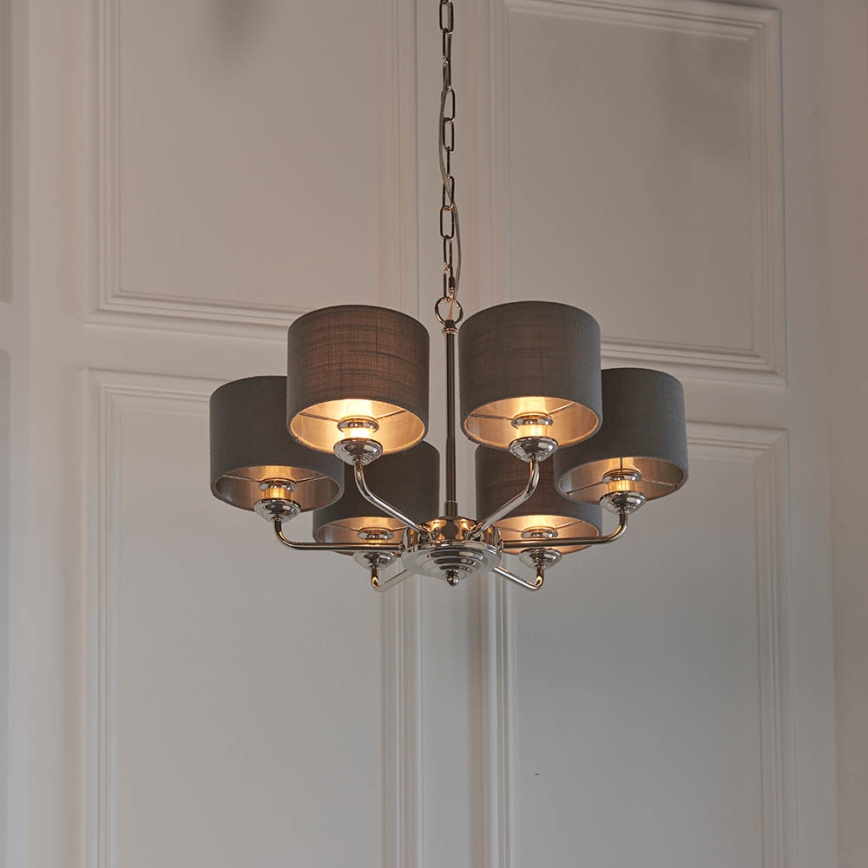 Endon 94381 - Luster na reťazi HIGHCLERE 6xE14/28W/230V šedá/lesklý chróm