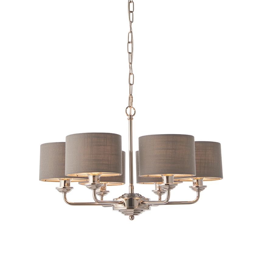 Endon 94381 - Luster na reťazi HIGHCLERE 6xE14/28W/230V šedá/lesklý chróm
