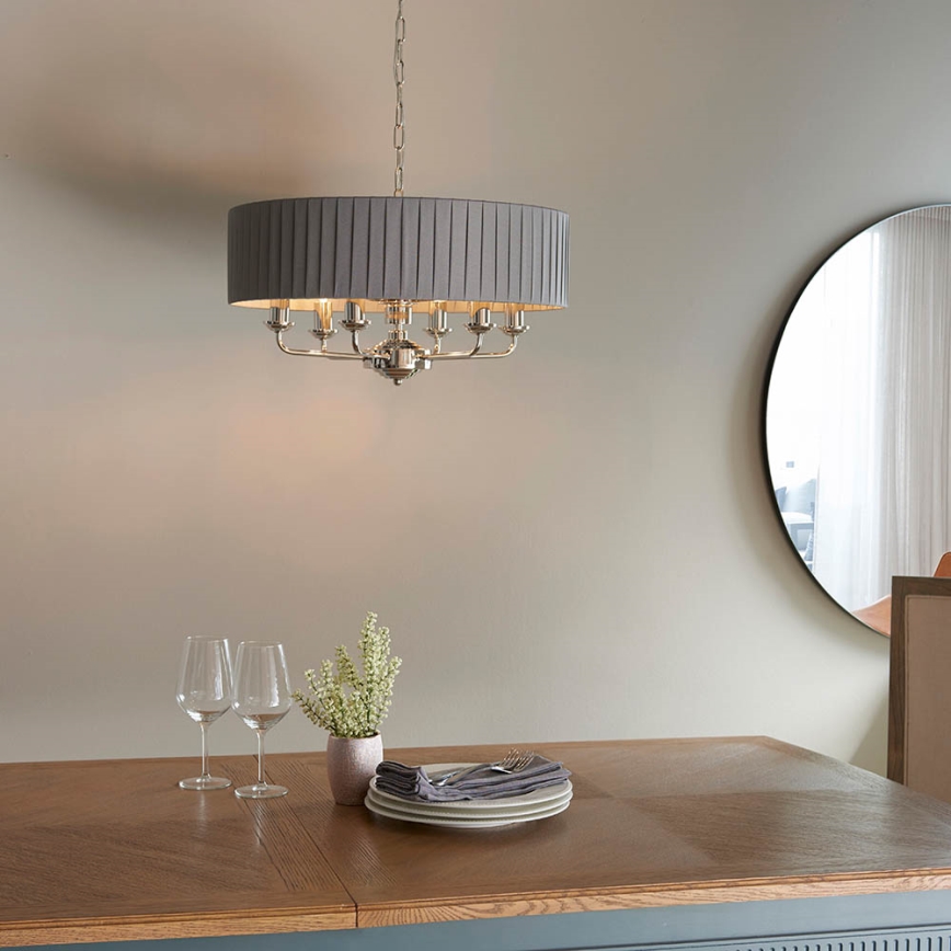 Endon 94397 - Luster na reťazi HIGHCLERE 6xE14/40W/230V šedá/lesklý chróm