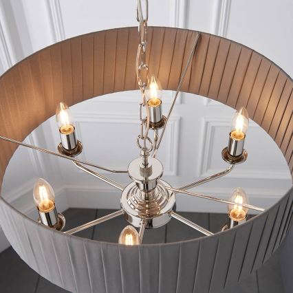 Endon 94397 - Luster na reťazi HIGHCLERE 6xE14/40W/230V šedá/lesklý chróm