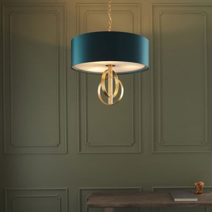 Endon 95220 - Luster na reťazi 3xE27/10W/230V Ø 60 cm modrá/mosadz
