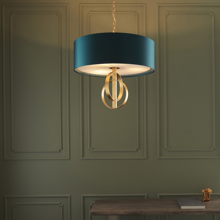 Endon 95220 - Luster na reťazi 3xE27/10W/230V Ø 60 cm modrá/mosadz