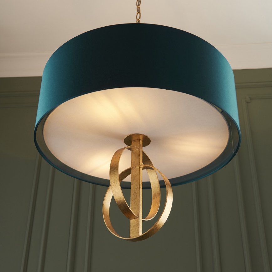 Endon 95220 - Luster na reťazi 3xE27/10W/230V Ø 60 cm modrá/mosadz
