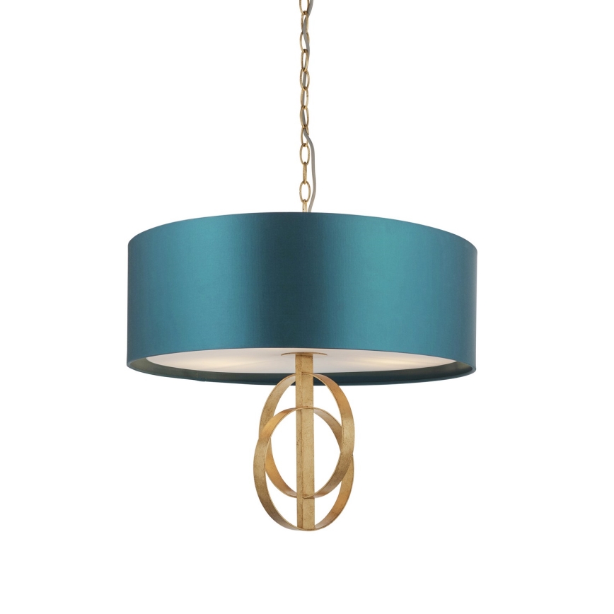 Endon 95220 - Luster na reťazi 3xE27/10W/230V Ø 60 cm modrá/mosadz