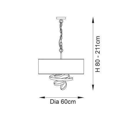 Endon 95268 - Závesný luster na reťazi, 3×E14/6W/230V, priemer 60 cm, biela/mosadz