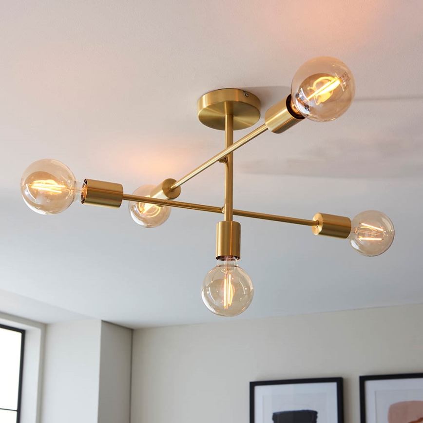 Endon 98786 - Luster na tyči SOHAN 5xE27/10W/230V mosadz