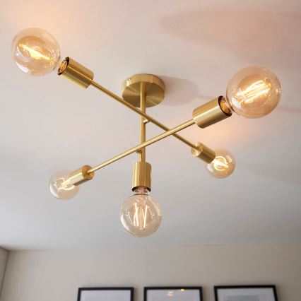 Endon 98786 - Luster na tyči SOHAN 5xE27/10W/230V mosadz