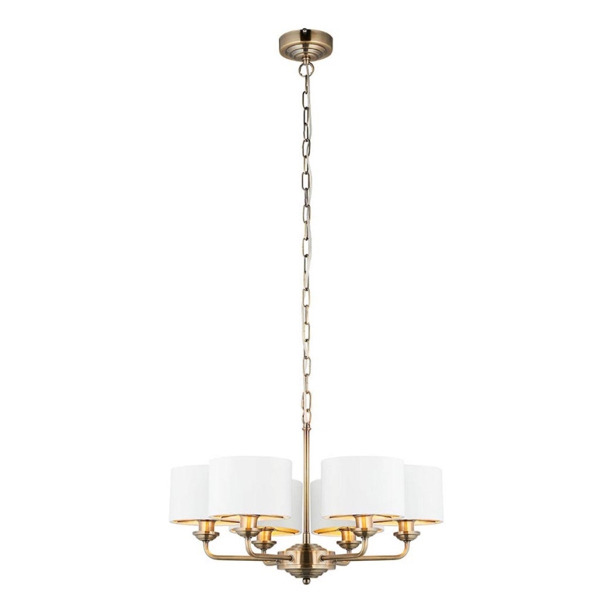 Endon 98936 - Luster na reťazi HIGHCLERE 6xE14/28W/230V biela/mosadz