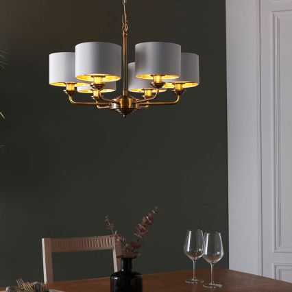 Endon 98936 - Luster na reťazi HIGHCLERE 6xE14/28W/230V biela/mosadz